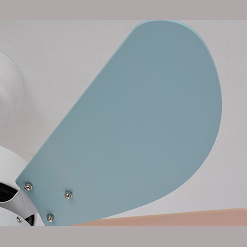 Macaron LED Pendant Fan Lamp Domed 6-Blade Semi Flush Light with White Glass Shade