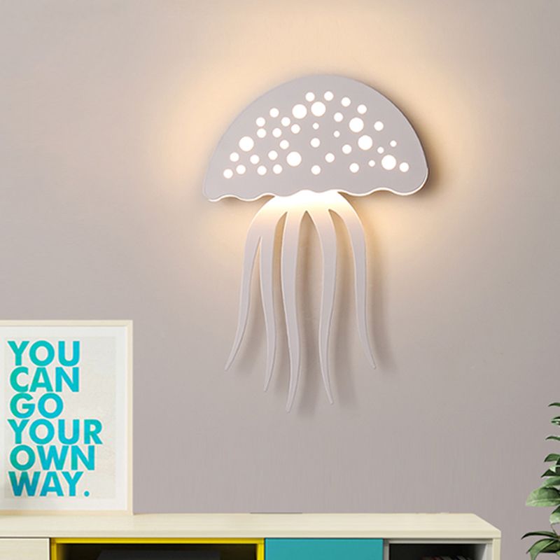 Jellyfish-Shape Sconce Lighting Cartoon Metal LED White Wall Lamp Fixture for Living Room