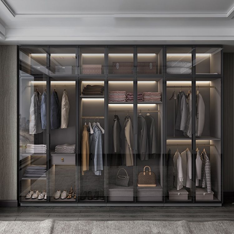 Black Manufactured Wood Cabinet with Glass Doors Modern Storage Cabinet