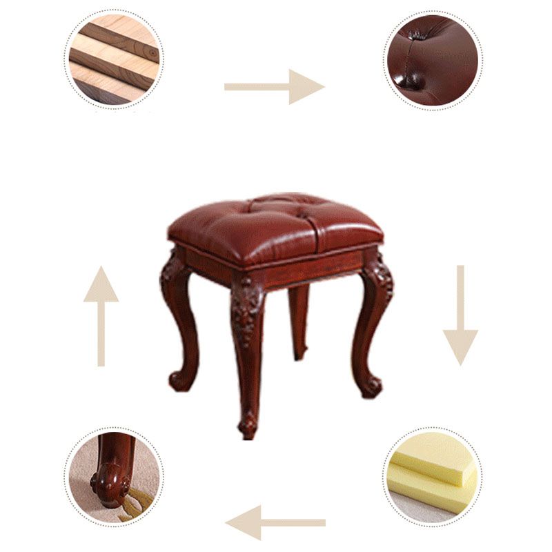 Mid-Century Modern Ottoman Faux Leather Upholstered Tufted Rectangle Ottoman