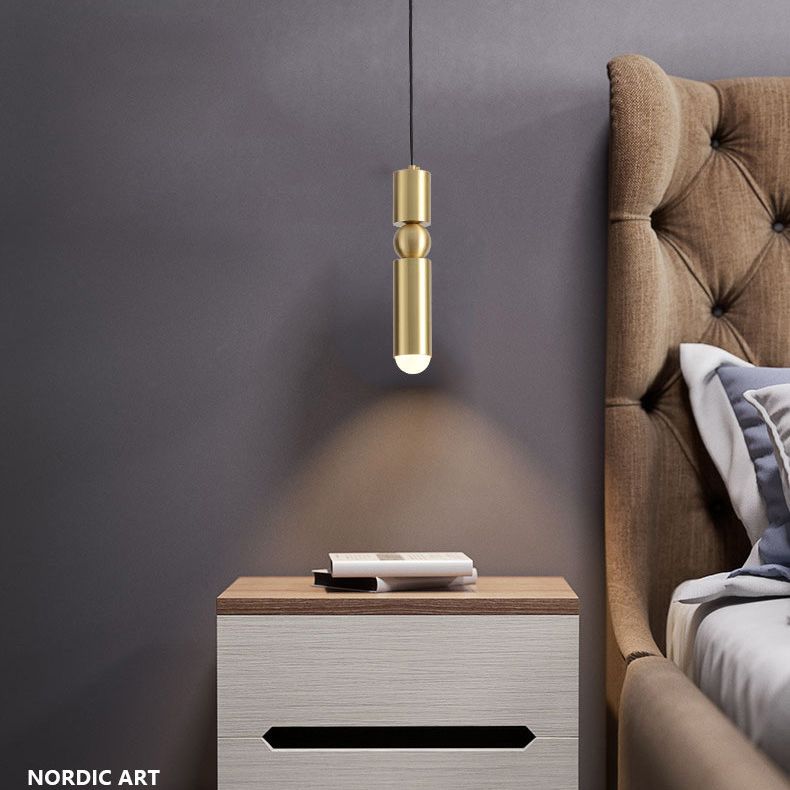 Gold Tubular Pendant Light Kit Simplicity Style Metal Pendant Light Fixture for Bedroom