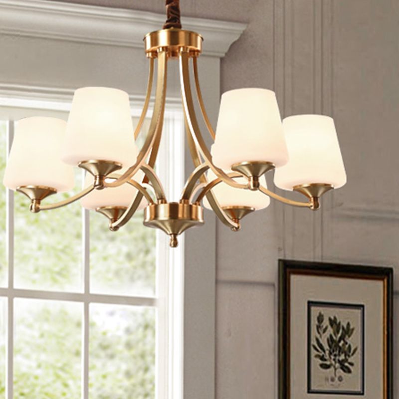 Copper Chandelier Light Fixtures American Style Multi-Head Bell Suspension Lamps for Living Room