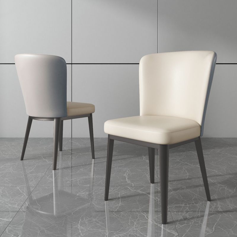 Contemporary Metal Dining Room Chair Armless Faux Leather Side Chairs