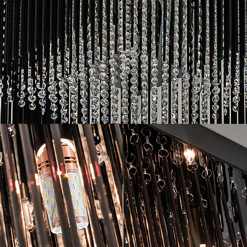 Luz de techo cúbica contemporánea con varilla de cristal y cuentas de cristal, 4/6/9 luces, color negro, 16"/19"/23,5" de ancho