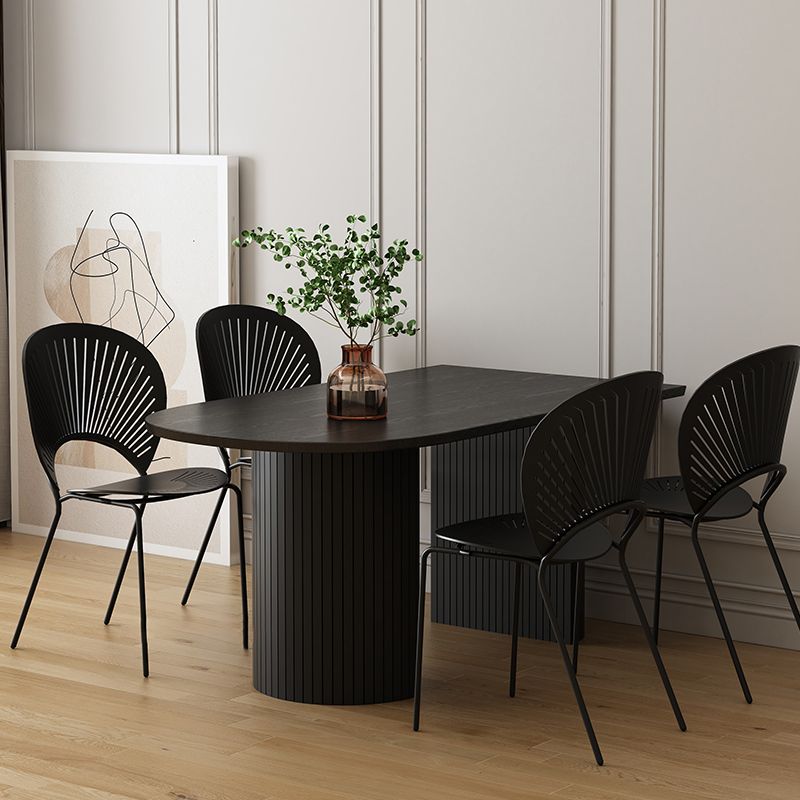 Zwarte toon eettafel eenvoud stijl dubbele voetstuktafel voor eetkamer