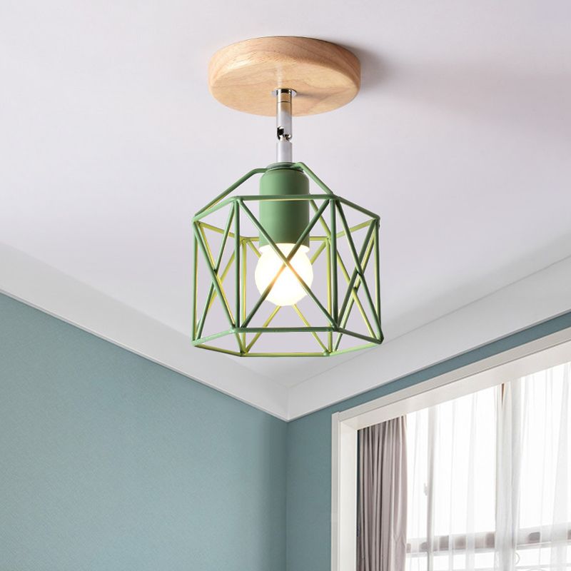 Lámpara de techo hexagonal gris/blanco/rosa/amarillo/azul/verde, lámpara de techo modernista de Metal de 1 cabezal, montaje semiempotrado para dormitorio