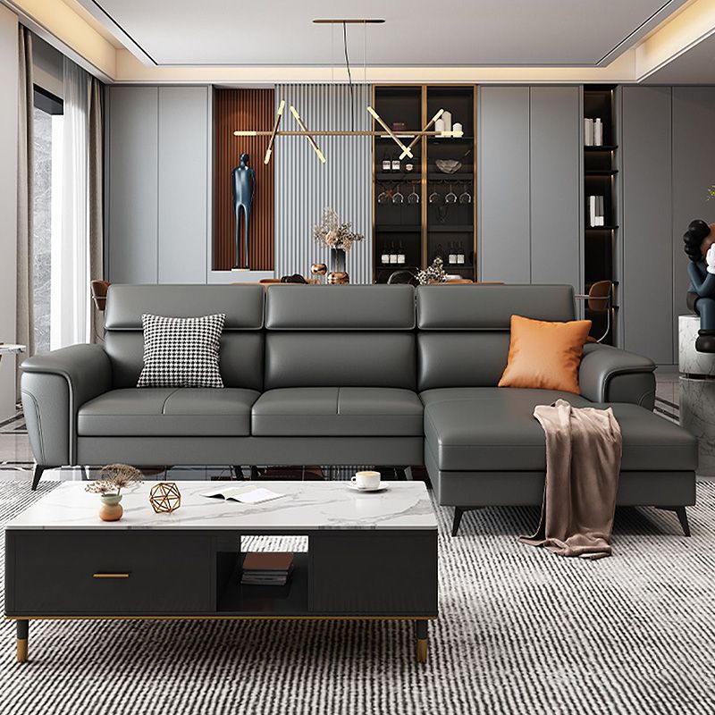 Grey Genuine Leather High Back Pillow Top Arm Sofa/Sectional with Wear-resisting