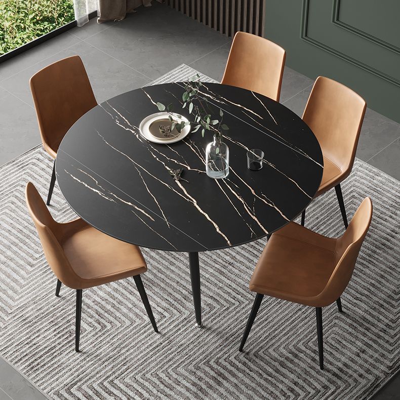 Simplicity Round Dining Table Sintered Stone Table with 4 Black Legs for Dining Room