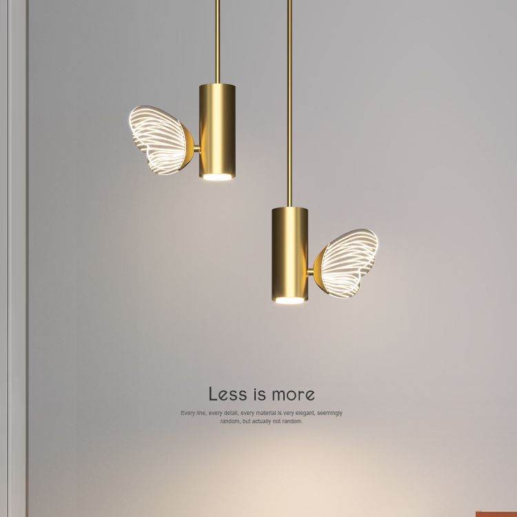 Simple Style LED Spotlight Brass Finish Twig and Butterfly Pendant Light with Acrylic Shade