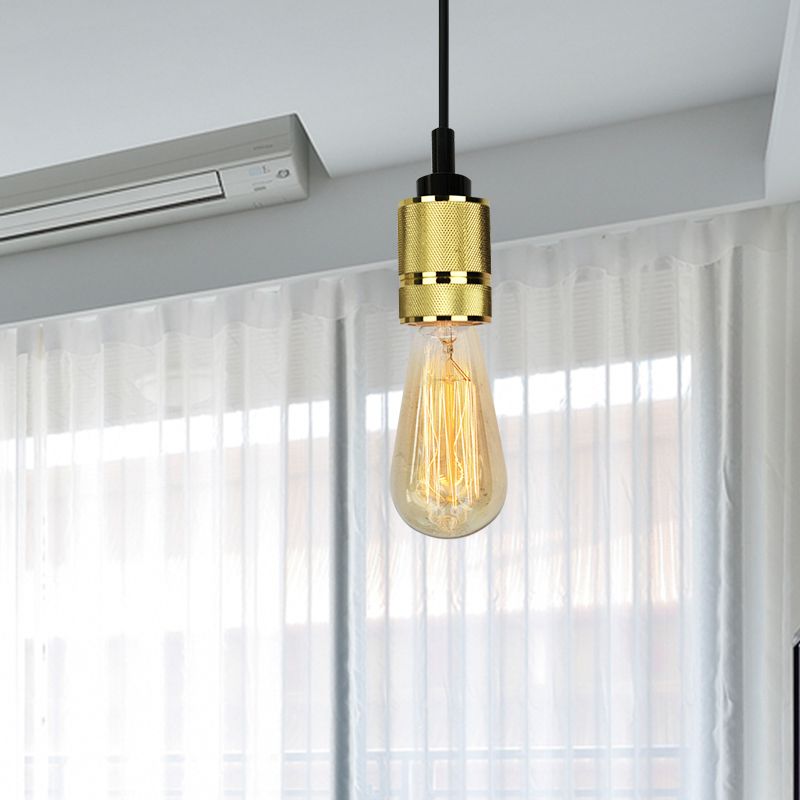 Metallic Exposed Bulb Pendant Lighting Industrial 1 Head Restaurant Ceiling Fixture with Adjustable Cord in Copper/Black