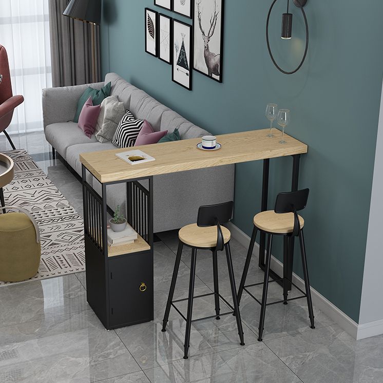 Industrial Wooden Bistro Bar Table Rectangle Metal Base Bar Table with Storage