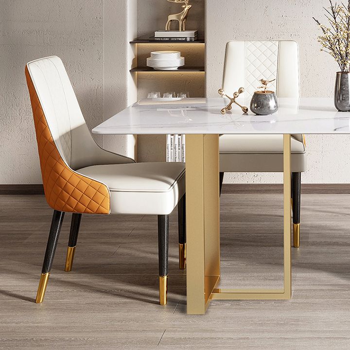 Mesa de comedor rectangular contemporánea de metal mesa de piedra sinterizada para comedor para comedor