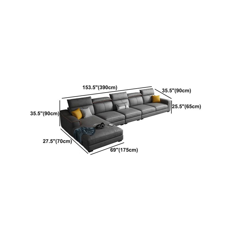 Dark Gray Faux Leather Sectional Sofa 35.43" Tall Stain-Resistant Sofa