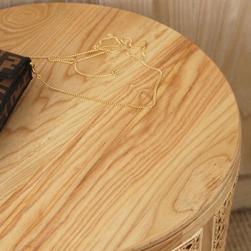 18.11" Tall Wood Round Top Side Table Drum Base End Table with Storage