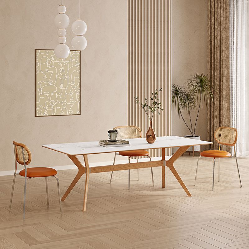 Nordic 1/4/5/7 Pieces Furniture Rectangle Stone Dining Table Set in White