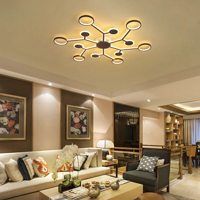 Modern Starburst Flush Lamp Acrylic 6/8/10 Lights Coffee Flush Mount Light in White/Warm Light