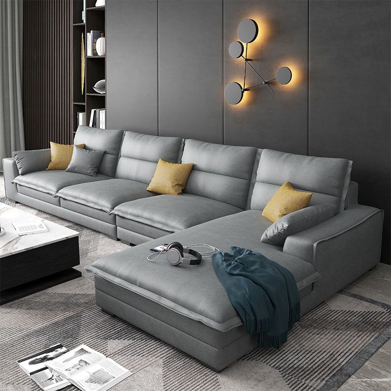 4-Seater Faux Leather Sectional with Pillows Back and Square Arms