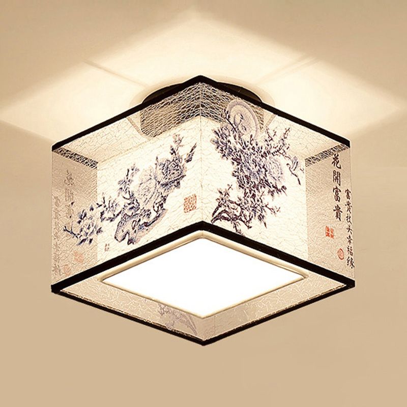 Fabric Light Fixtures Asia Style Fabric Flush Light for Living Room Dinning Room