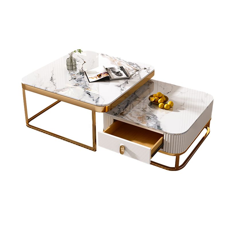 Glam Nesting Coffee Table Set Square Frame Slate Coffee Table