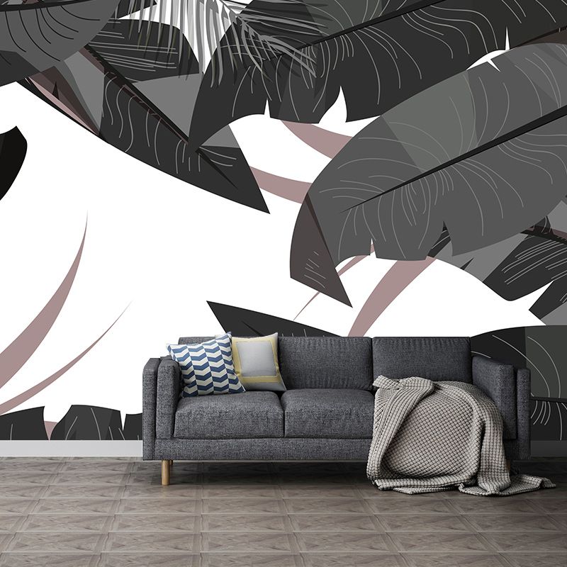 Tropical Plants Stain Resistant Mural Illustration Washable Wallpaper Sitting Room Mural