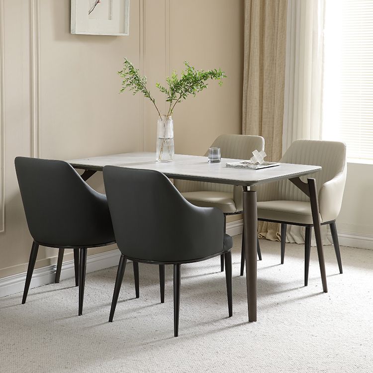 Contemporary Arm Dining Chairs Faux Leather Parsons Dining Side Chair