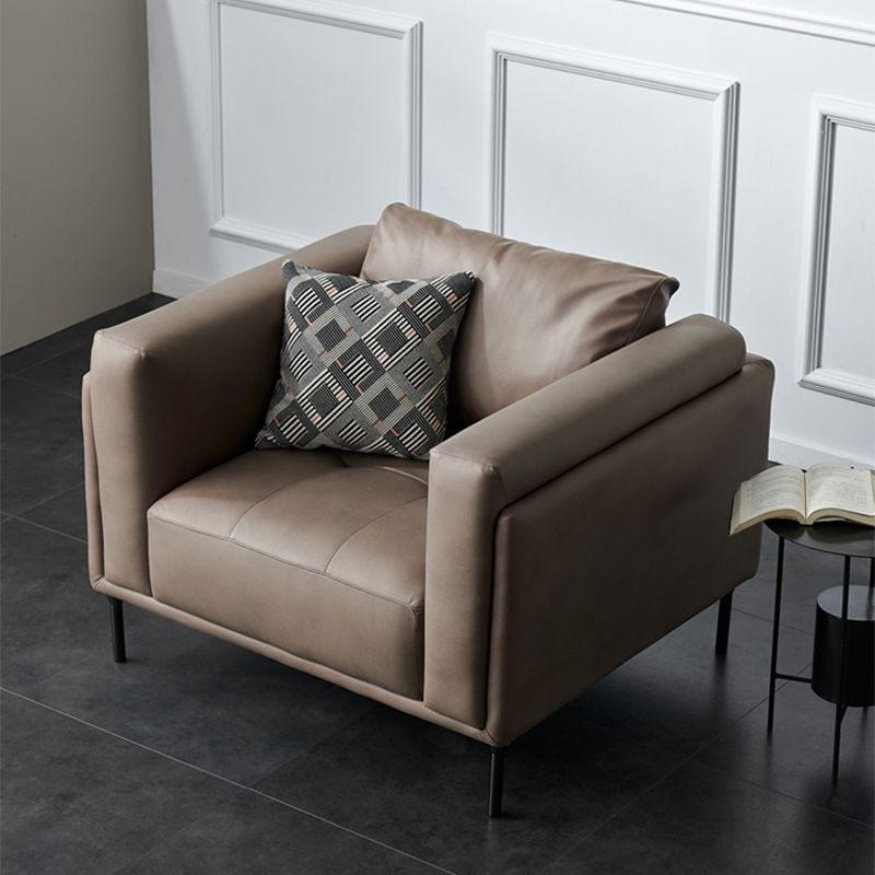 Modern Square Arms Sofa Wooden Pillows Back Settee for Living Room