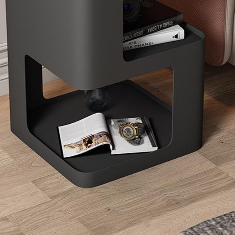 Metal Abstract Base End Table 21.65" Tall Square Top Side Table with Storage