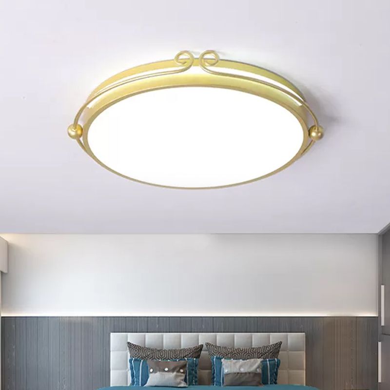 Drum Flush Ceiling Light Modernist Acrylic Gold LED Flush Mount Fixture with Curved Design for Bedroom in Warm/White Light