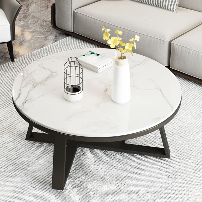 Glam Metal Cross Legs Coffee Table Slate Top Round Coffee Table