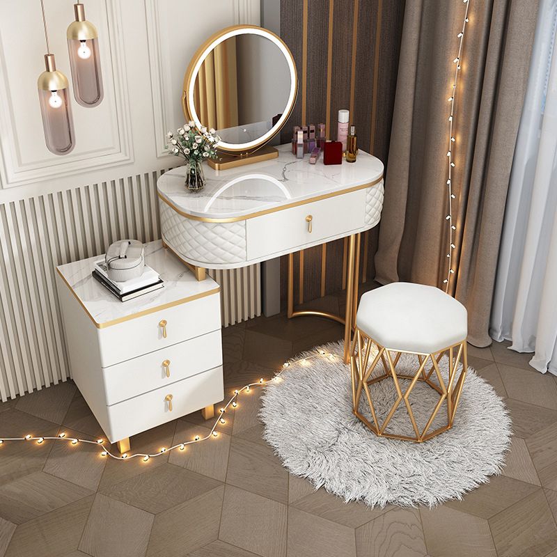 Glam Wood Vanity Dressing Table with Drawers in White Dressing Table