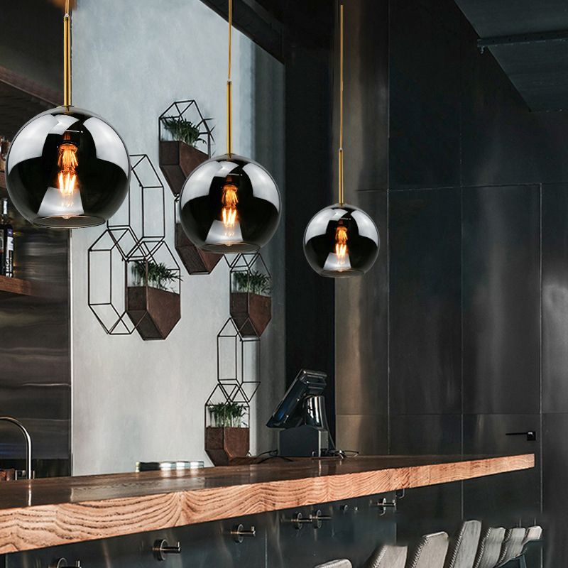 Modern Concise Globe Pendant Light Electroplate Copper Hanging Lamp with Glass Shade