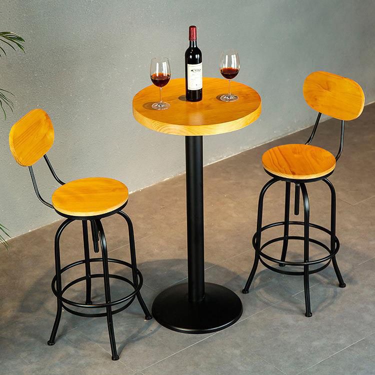 1/2/3 Pieces Industrial Style Round Bar Table Set Solid Wood Bistro Set