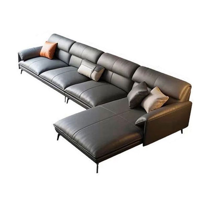 Glam Stationary Genuine Leather Pillow Top Arm Cushions Sofa Chaise