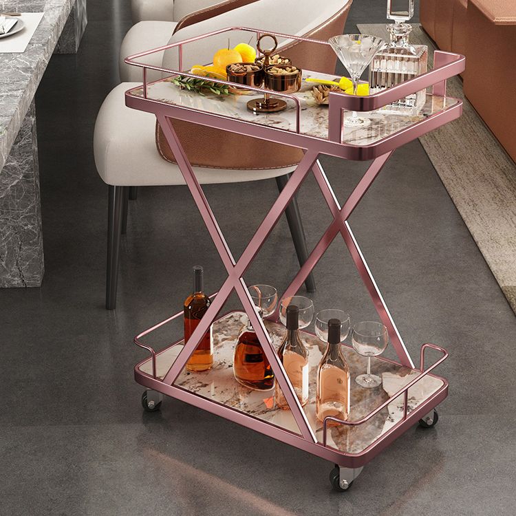 Modern Dining Room Prep Table Rolling Open Shelves Kitchen Trolley