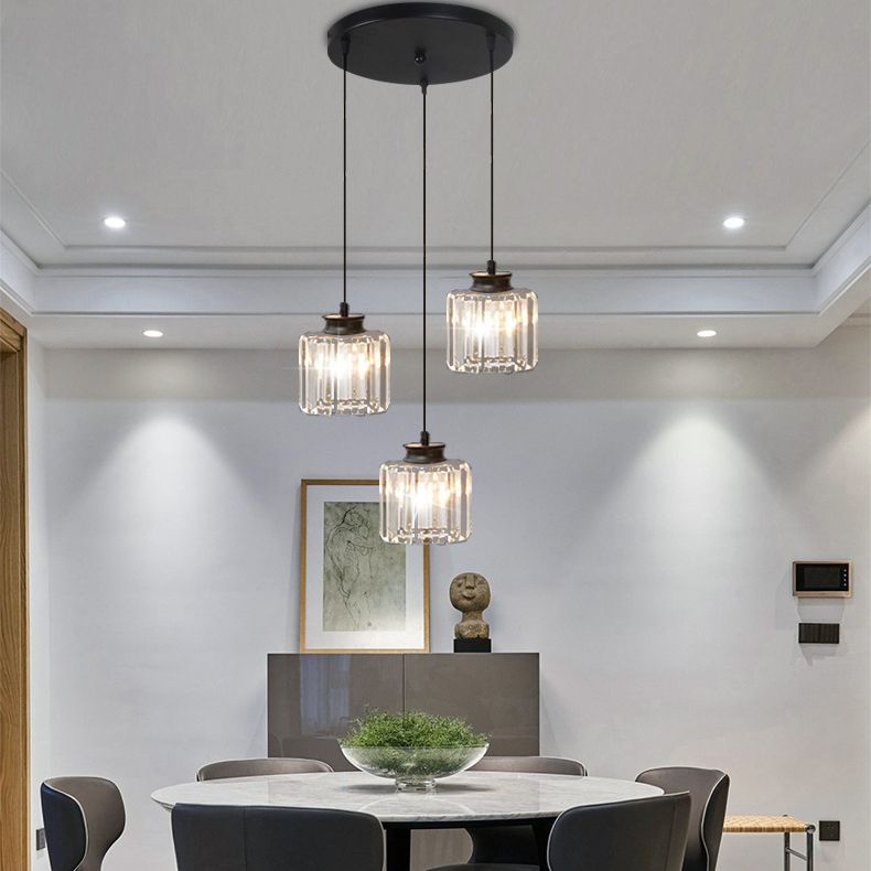 Gold Stairway Cluster Pendant Light in Modern Luxury Style Wrought Iron Hanging Light with Crystal Shade