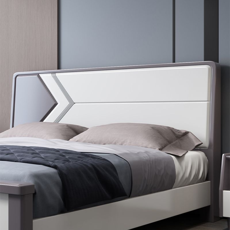 Contemporary Wooden Panel Bed with Rectangular Headboard, 43.3" Tall