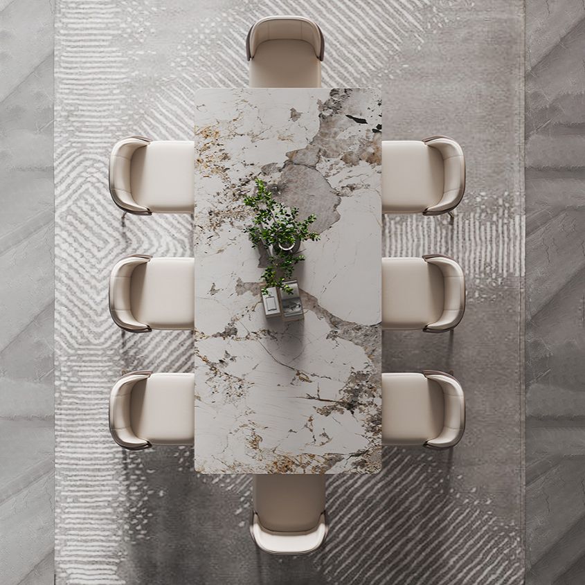 1/4/5/9 Pieces Rectangle Glam Furniture Stone Dining Table Set with Double Pedestal Base