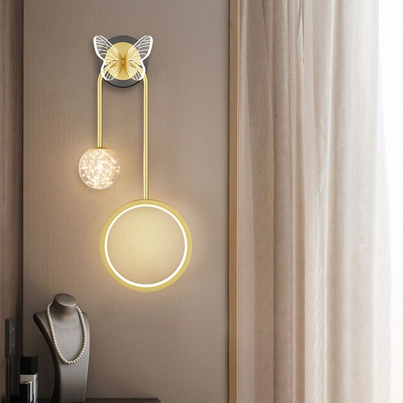 Light Luxury Iron Wall Light Geometry LED Wall Lamp with Glass Shade for Bedroom