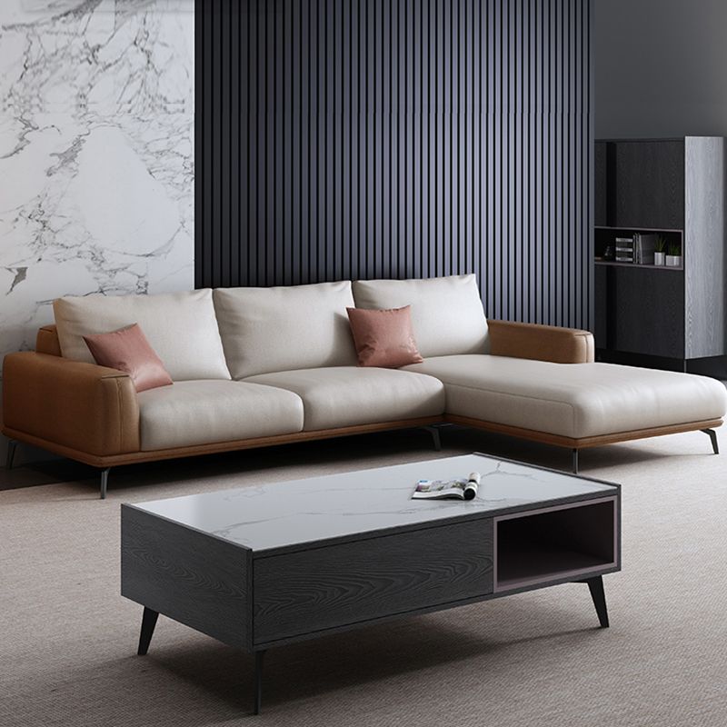 Stain-Resistant Faux Leather Square Arm Sofa/Sectional for Living Room