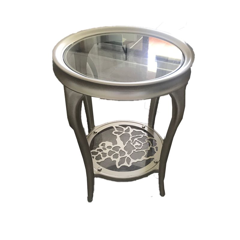25.6" Tall Round Glass Top Side Table Wood 4 Legs End Table with Shelf