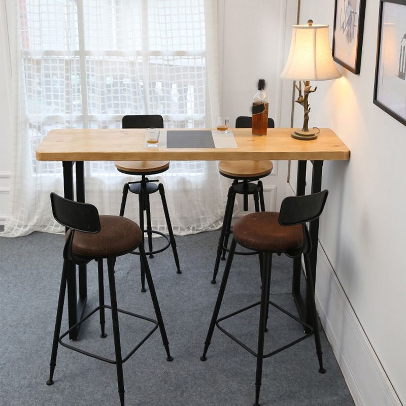 Industrial Counter Height Table Solid Wood Top Pub Table with Metal Base