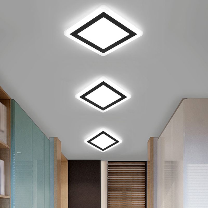 Plafonnier LED de forme carrée en fer moderne, 1 lumière, montage encastré pour allée et balcon