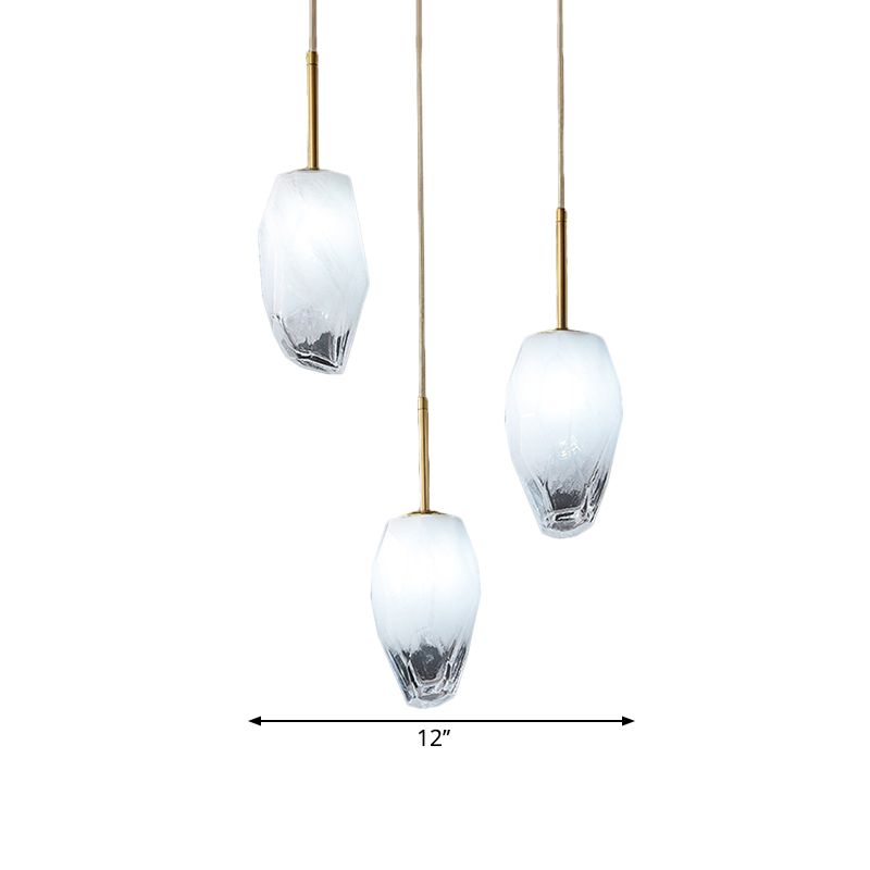 Ice Staircase Multi Light Pendant Cut Crystal 3 Heads Minimalist Down Lighting with Linear/Round Canopy in Gold