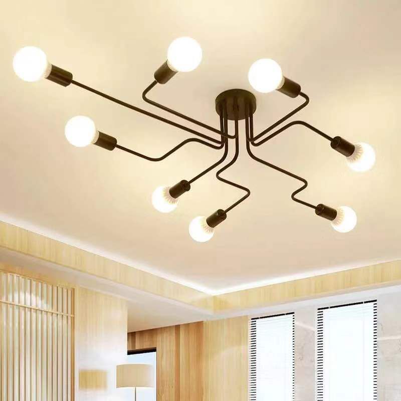 Open bol metalen spinnen plafondlicht industriële stijl multidichte semi-spoeling mount lamp voor woonkamer