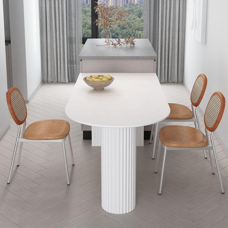 Irregular Shape White Table for Restaurant Modern Island Table with Double Pedestal