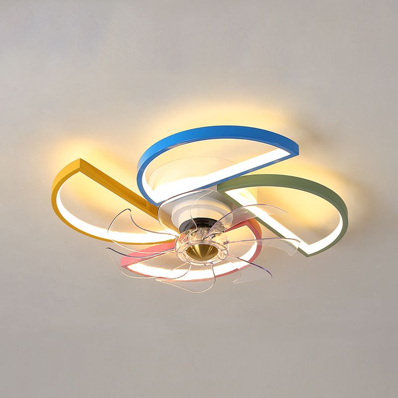 Modern Metal Ceiling Fan Lamp Cartoon LED Flush Mount Ceiling Light for Children's Room