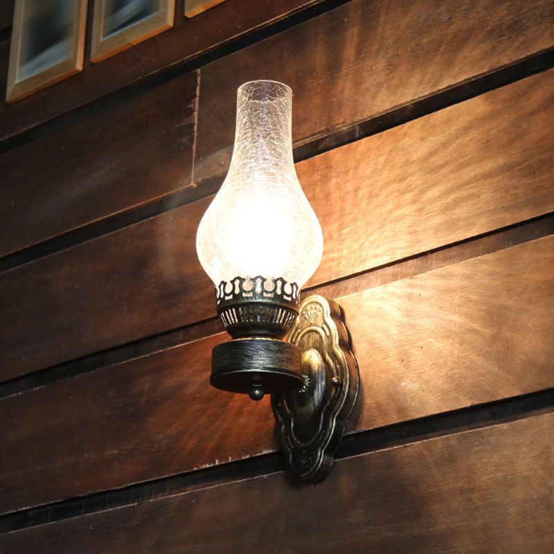 Retro Metal Wall Light Kerosene Wall Sconce with Glass for Coffee Shop