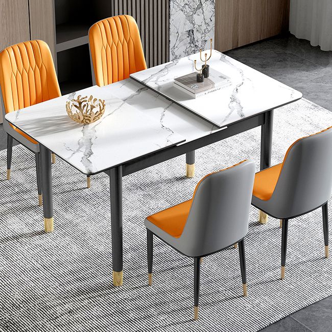 Rectangle Modern DiningRoomTableSet Sintered Stone Top DiningSet with Metallic 4 Legs Base