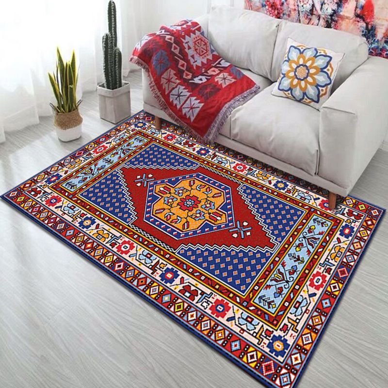 Tone rouge élégant Tone marocain Symmétrique Rapis Polyester Tradition Tapis Tacon Tocage résistant au salon