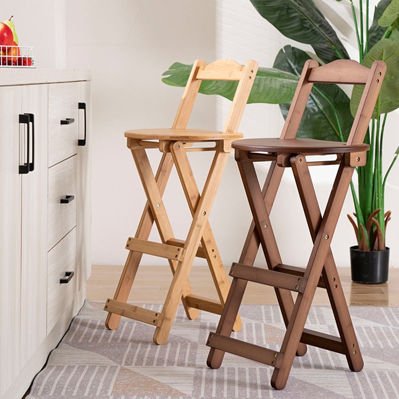 Modern Armless Foldable Counter Stool Wood Kitchen Bar Stool with Wooden Seat and Pedal